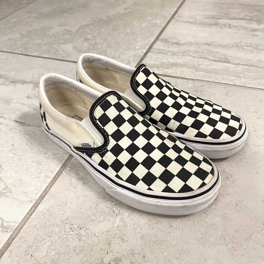 Black and White Checkerboard Vans Classic Slip-on Shoes
